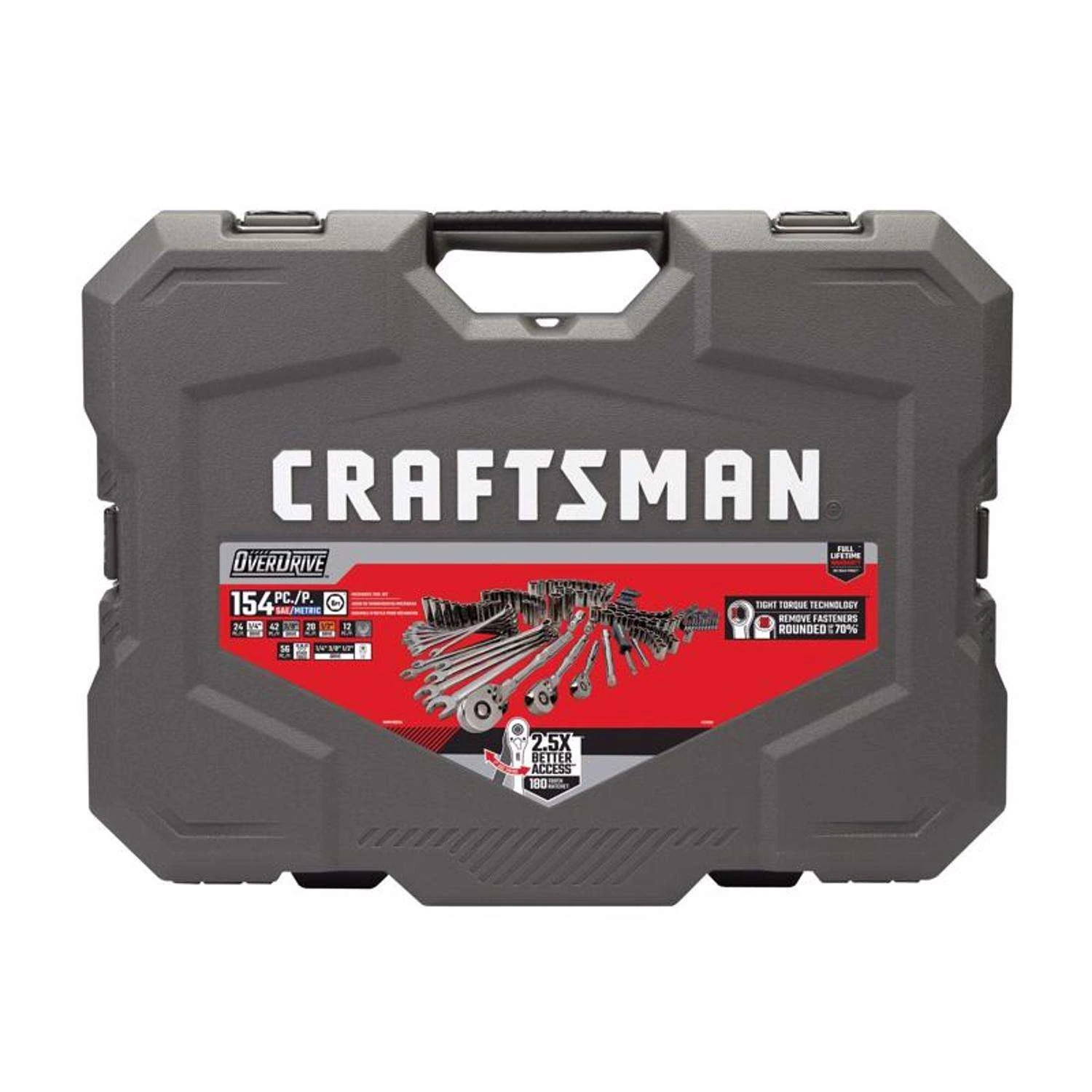 Craftsman OVERDRIVE 1/4 & 3/8 & 1/2 In. Drive Metric/SAE 6 Point Mechanic's Tool Set 154 Pc 1 Craftsman OVERDRIVE 1/4 & 3/8 & 1/2 In. Drive Metric/SAE 6 Point Mechanic's Tool Set 154 Pc