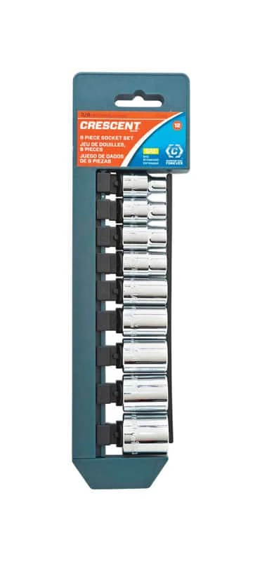 Crescent Assorted Sizes X 3/8 In. Drive SAE 12 Point Socket Set 9 Pc 1 Crescent Assorted Sizes X 3/8 In. Drive SAE 12 Point Socket Set 9 Pc