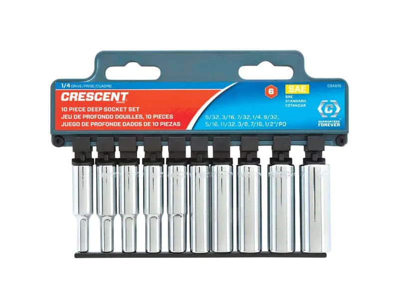 Crescent Assorted Sizes X 1/4 In. Drive SAE 6 Point Deep Well Socket Set 10 Pc 1 Crescent Assorted Sizes X 1/4 In. Drive SAE 6 Point Deep Well Socket Set 10 Pc