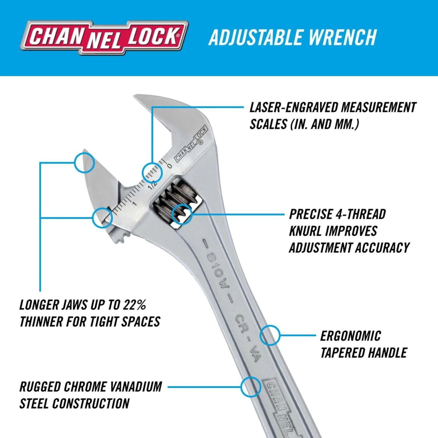 Channellock 8 Point Metric And SAE Adjustable Wrench 6 In. L 1 Pc 3 Channellock 8 Point Metric And SAE Adjustable Wrench 6 In. L 1 Pc - Image 3