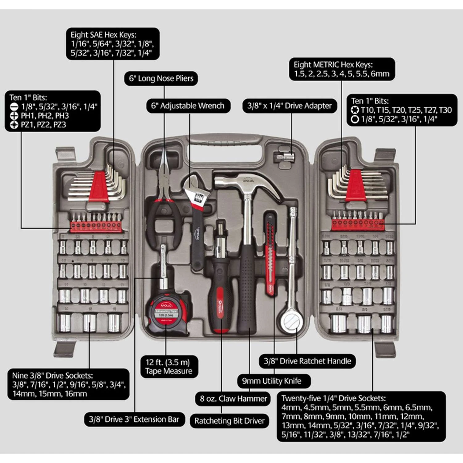 Apollo Tools Multi-Purpose Tool Kit 79 Pc 3 Apollo Tools Multi-Purpose Tool Kit 79 Pc - Image 3